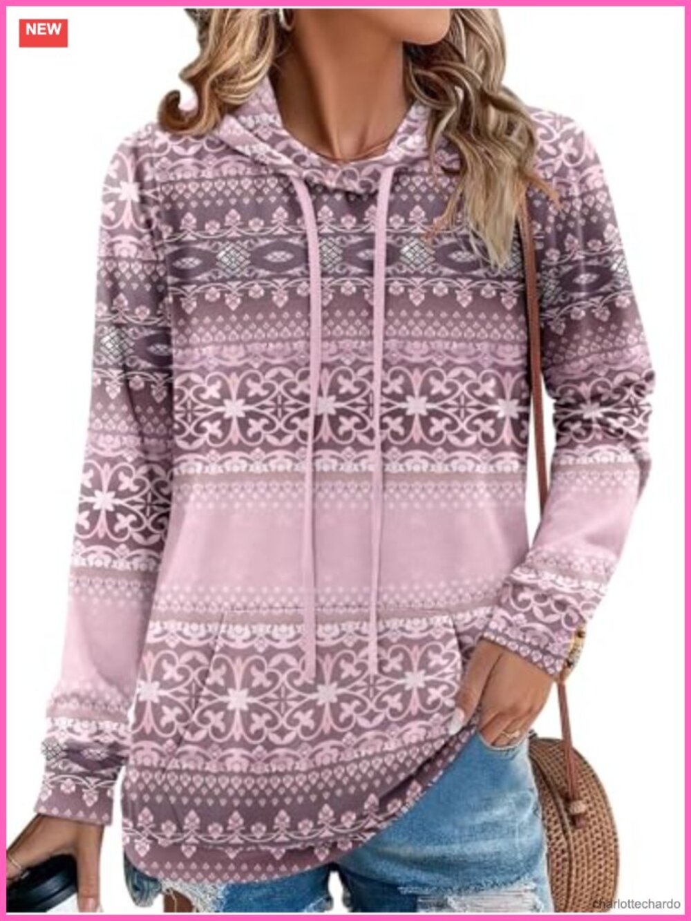 Women's Long Sleeve Pullover Hoodie with Kangaroo Pocket - Tie Dye